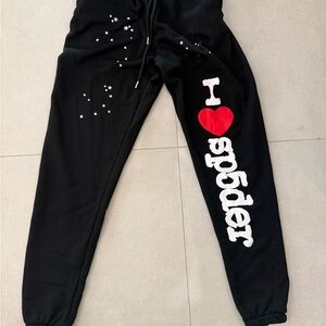 Spyder Black Sweatpants with Red Heart and White Logo Script